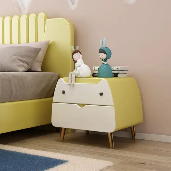 Contemporary Creative Microfiber Leather, Wood & Carbon Steel Cat-Shaped Nightstand With 2-Drawer For Kids' Bedroom - Image 21
