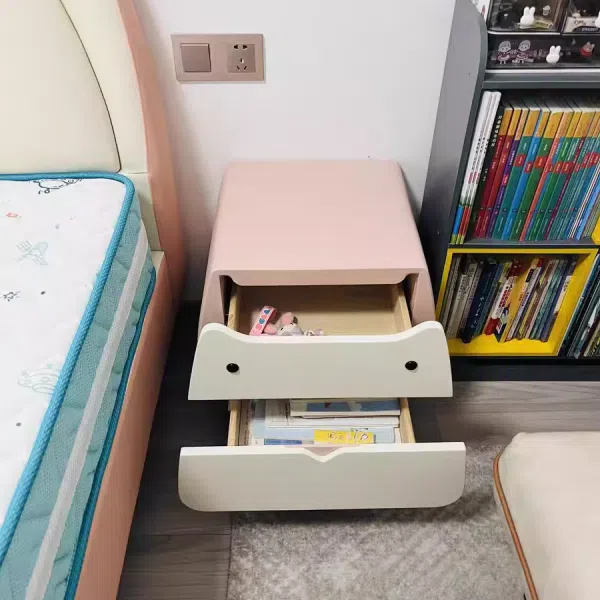 Contemporary Creative Microfiber Leather, Wood & Carbon Steel Cat-Shaped Nightstand With 2-Drawer For Kids' Bedroom - Image 6