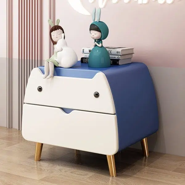 Contemporary Creative Microfiber Leather, Wood & Carbon Steel Cat-Shaped Nightstand With 2-Drawer For Kids' Bedroom - Image 9