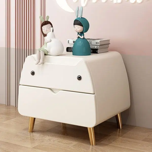 Contemporary Creative Microfiber Leather, Wood & Carbon Steel Cat-Shaped Nightstand With 2-Drawer For Kids' Bedroom - Image 12