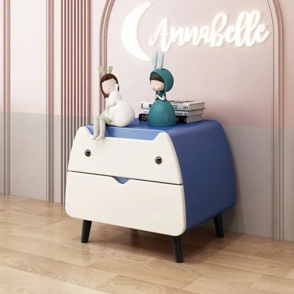 Contemporary Creative Microfiber Leather, Wood & Carbon Steel Cat-Shaped Nightstand With 2-Drawer For Kids' Bedroom - Image 16