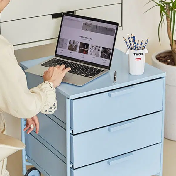 Contemporary Nordic Iron & ABS Rectangular Movable Side Table 3-Drawer For Bedroom & Living Room - Image 9