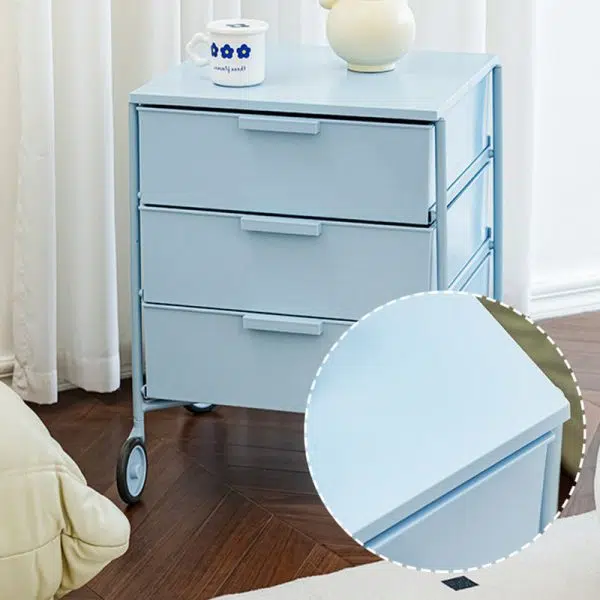 Contemporary Nordic Iron & ABS Rectangular Movable Side Table 3-Drawer For Bedroom & Living Room - Image 6