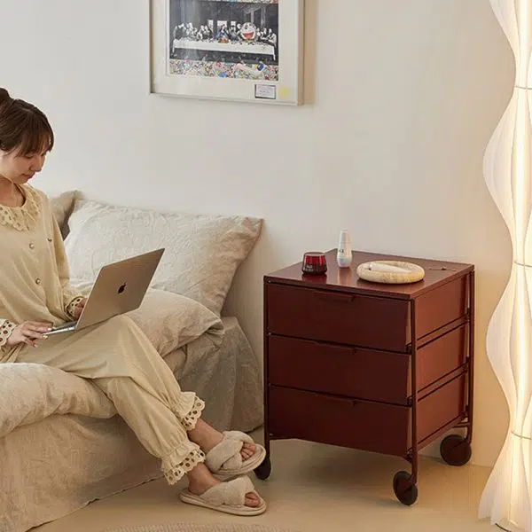 Contemporary Nordic Iron & ABS Rectangular Movable Side Table 3-Drawer For Bedroom & Living Room - Image 12