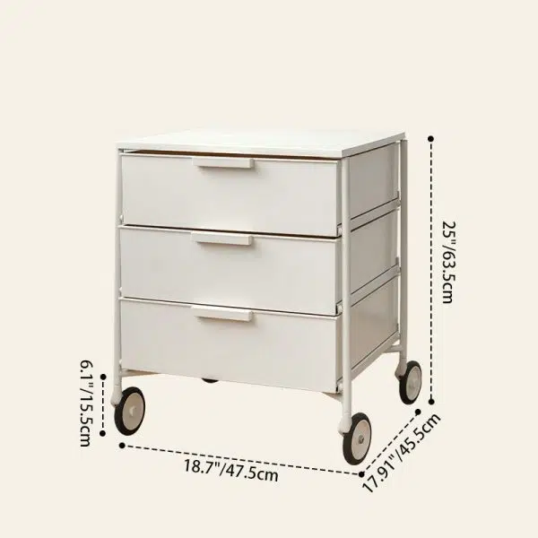 Contemporary Nordic Iron & ABS Rectangular Movable Side Table 3-Drawer For Bedroom & Living Room - Image 4