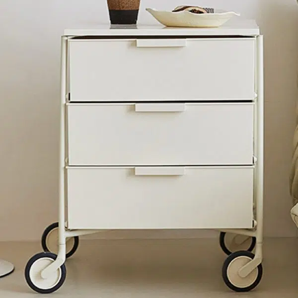 Contemporary Nordic Iron & ABS Rectangular Movable Side Table 3-Drawer For Bedroom & Living Room - Image 3