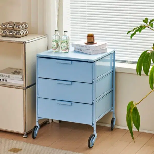 Contemporary Nordic Iron & ABS Rectangular Movable Side Table 3-Drawer For Bedroom & Living Room - Image 2