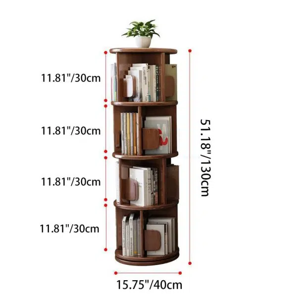 Modern Minimalist Solid Wood Round Cylinder Rotating Bookshelf 2/3/4/5 Tier For Home Office And Living Room - Image 6