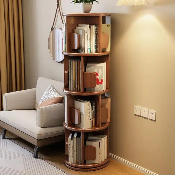 Modern Minimalist Solid Wood Round Cylinder Rotating Bookshelf 2/3/4/5 Tier For Home Office And Living Room - Image 14