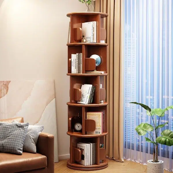 Modern Minimalist Solid Wood Round Cylinder Rotating Bookshelf 2/3/4/5 Tier For Home Office And Living Room - Image 16