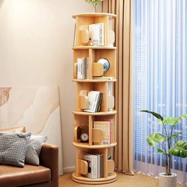 Modern Minimalist Solid Wood Round Cylinder Rotating Bookshelf 2/3/4/5 Tier For Home Office And Living Room - Image 10