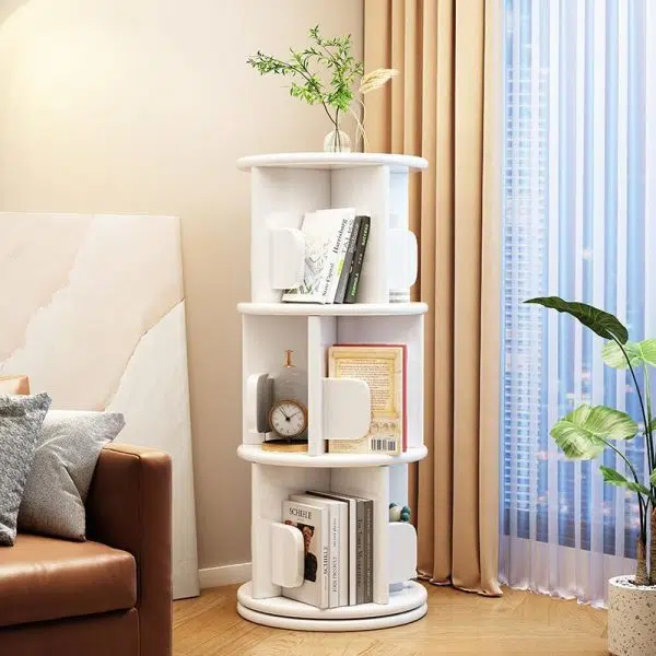 Modern Minimalist Solid Wood Round Cylinder Rotating Bookshelf 2/3/4/5 Tier For Home Office And Living Room - Image 22