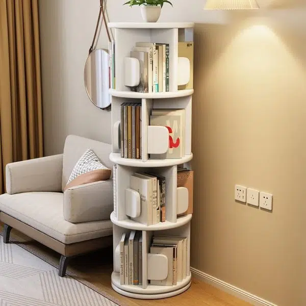 Modern Minimalist Solid Wood Round Cylinder Rotating Bookshelf 2/3/4/5 Tier For Home Office And Living Room - Image 19