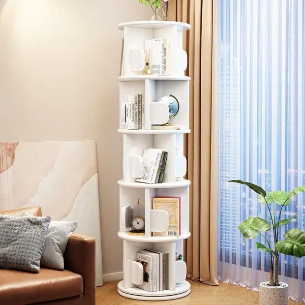 Modern Minimalist Solid Wood Round Cylinder Rotating Bookshelf 2/3/4/5 Tier For Home Office And Living Room - Image 21