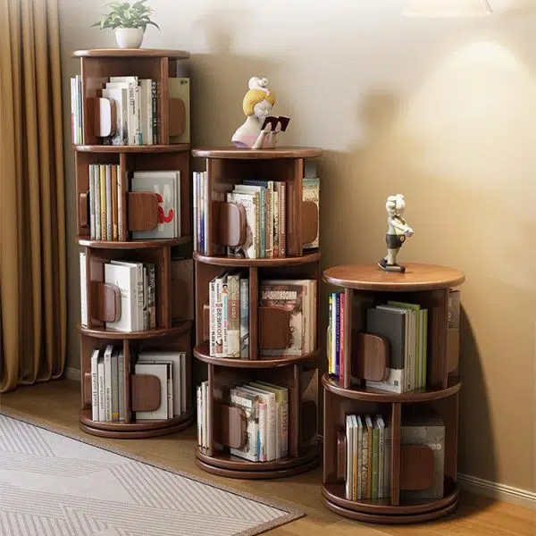 Modern Minimalist Solid Wood Round Cylinder Rotating Bookshelf 2/3/4/5 Tier For Home Office And Living Room - Image 20