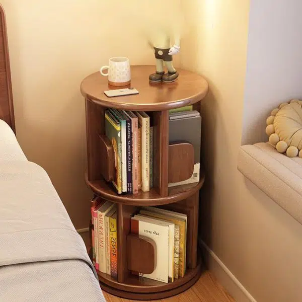 Modern Minimalist Solid Wood Round Cylinder Rotating Bookshelf 2/3/4/5 Tier For Home Office And Living Room - Image 27