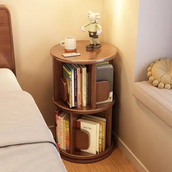 Modern Minimalist Solid Wood Round Cylinder Rotating Bookshelf 2/3/4/5 Tier For Home Office And Living Room - Image 26