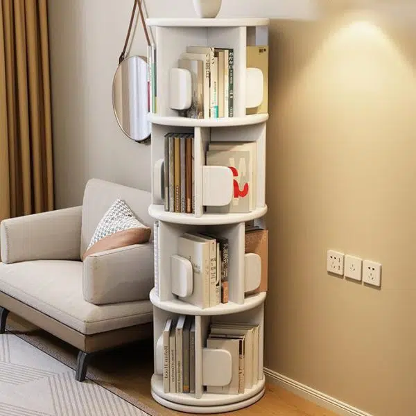Modern Minimalist Solid Wood Round Cylinder Rotating Bookshelf 2/3/4/5 Tier For Home Office And Living Room - Image 23
