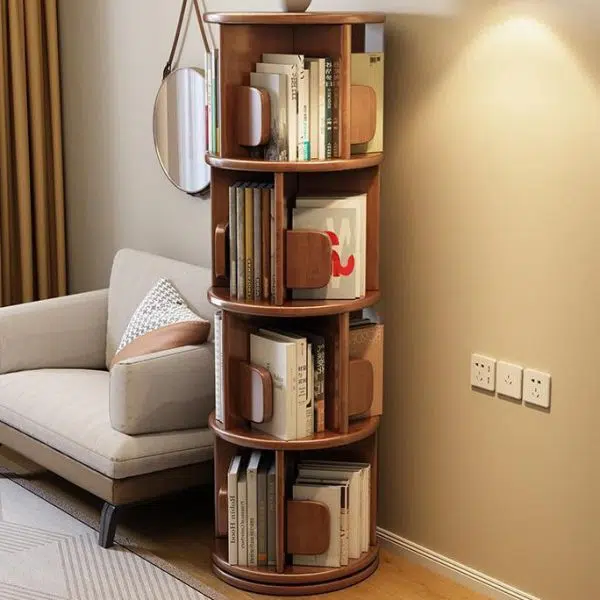 Modern Minimalist Solid Wood Round Cylinder Rotating Bookshelf 2/3/4/5 Tier For Home Office And Living Room - Image 28
