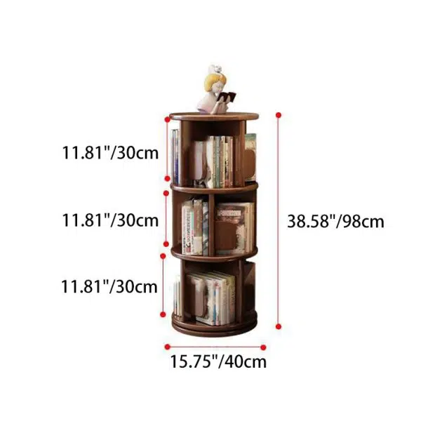 Modern Minimalist Solid Wood Round Cylinder Rotating Bookshelf 2/3/4/5 Tier For Home Office And Living Room - Image 5