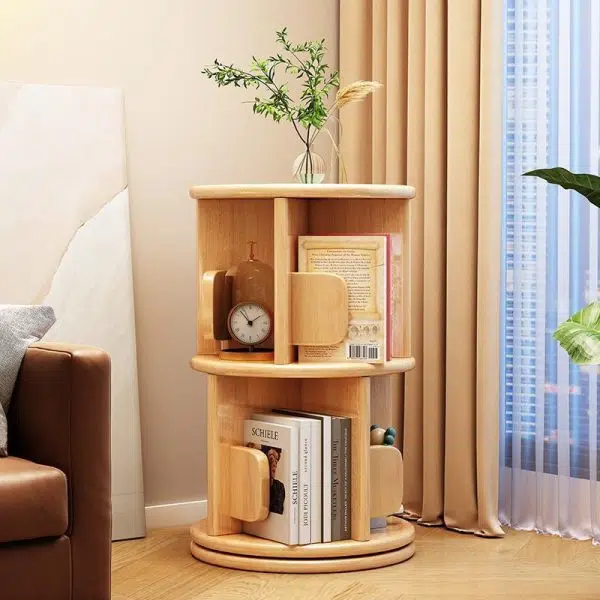 Modern Minimalist Solid Wood Round Cylinder Rotating Bookshelf 2/3/4/5 Tier For Home Office And Living Room - Image 2