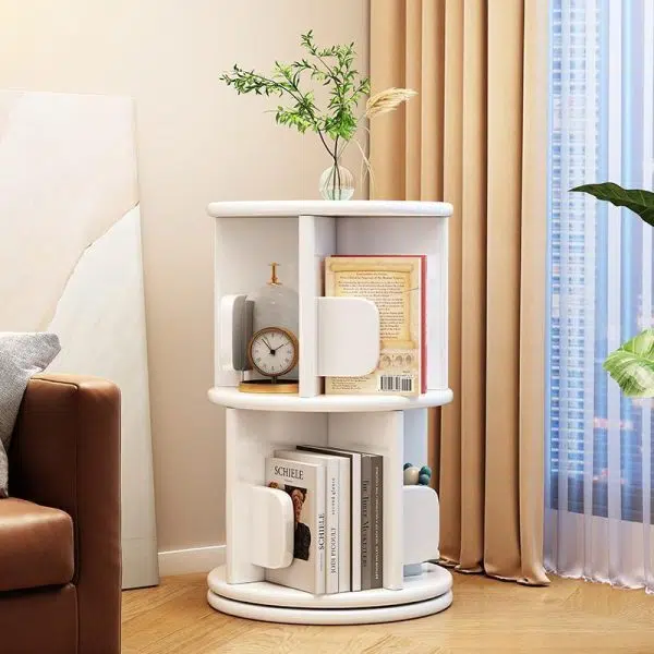Modern Minimalist Solid Wood Round Cylinder Rotating Bookshelf 2/3/4/5 Tier For Home Office And Living Room - Image 3