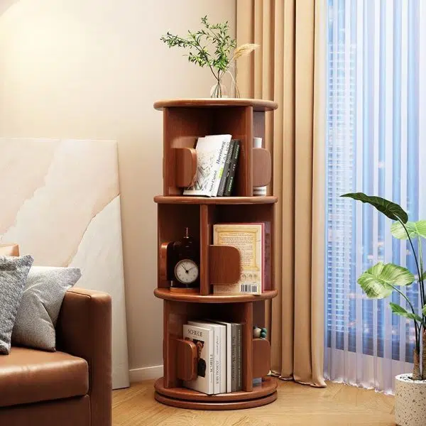 Modern Minimalist Solid Wood Round Cylinder Rotating Bookshelf 2/3/4/5 Tier For Home Office And Living Room - Image 13