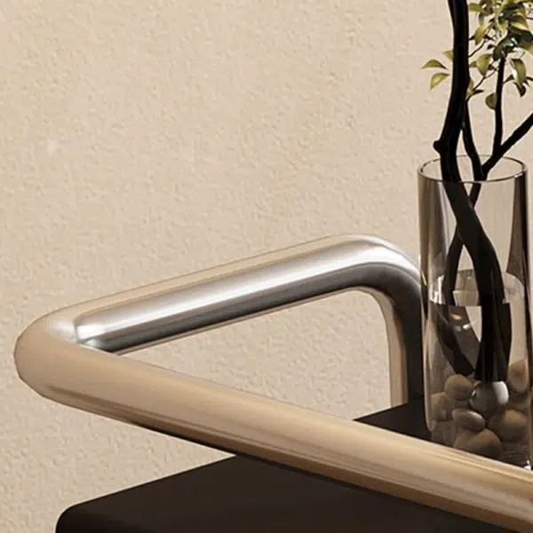 Contemporary Nordic Wood & Stainless Steel Square Nightstand With 2 Drawers For Bedroom & Living Room - Image 8