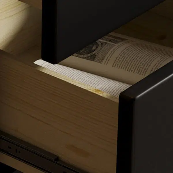 Contemporary Nordic Wood & Stainless Steel Square Nightstand With 2 Drawers For Bedroom & Living Room - Image 5