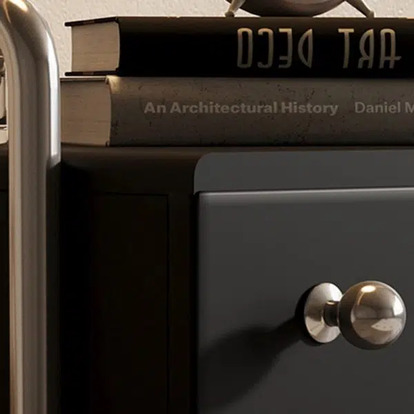 Contemporary Nordic Wood & Stainless Steel Square Nightstand With 2 Drawers For Bedroom & Living Room - Image 7