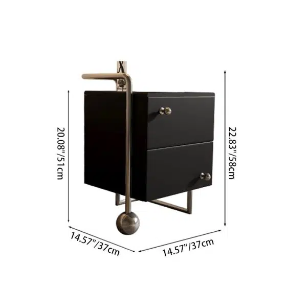 Contemporary Nordic Wood & Stainless Steel Square Nightstand With 2 Drawers For Bedroom & Living Room - Image 4