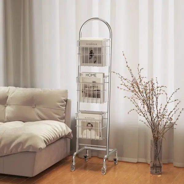 Modern Minimalist Stainless Steel Rectangular Bookshelf With 3-Tier Storage For Home Office & Living Room - Image 9