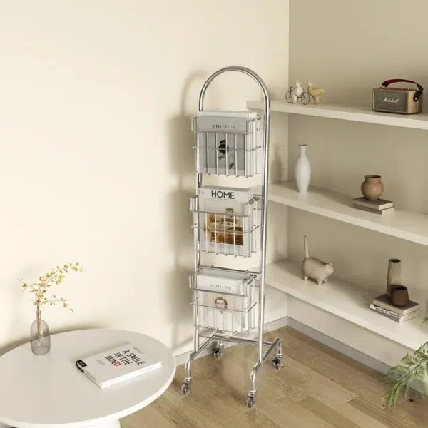 Modern Minimalist Stainless Steel Rectangular Bookshelf With 3-Tier Storage For Home Office & Living Room - Image 7