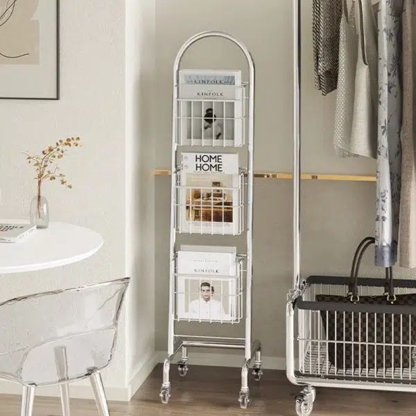 Modern Minimalist Stainless Steel Rectangular Bookshelf With 3-Tier Storage For Home Office & Living Room - Image 5