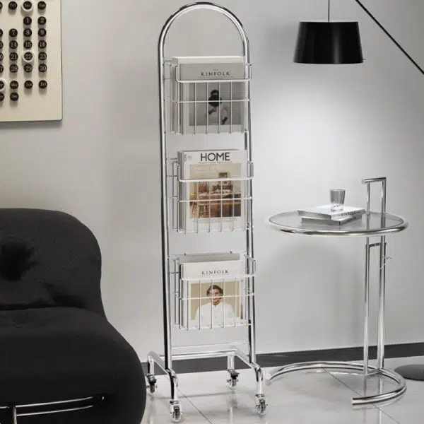 Modern Minimalist Stainless Steel Rectangular Bookshelf With 3-Tier Storage For Home Office & Living Room - Image 6