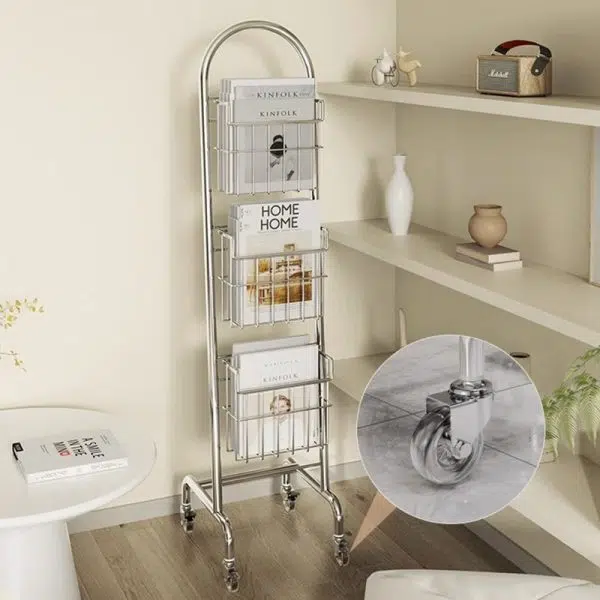 Modern Minimalist Stainless Steel Rectangular Bookshelf With 3-Tier Storage For Home Office & Living Room - Image 8