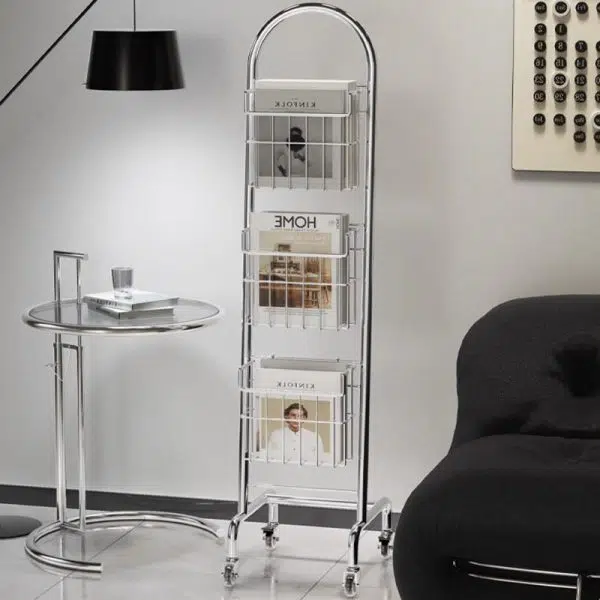 Modern Minimalist Stainless Steel Rectangular Bookshelf With 3-Tier Storage For Home Office & Living Room - Image 11