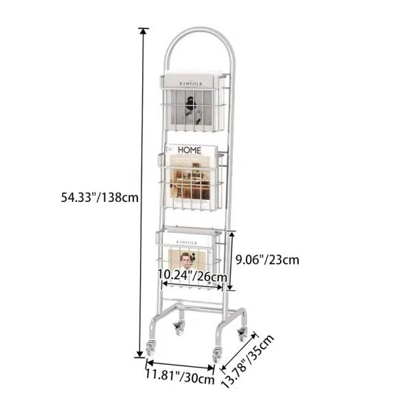 Modern Minimalist Stainless Steel Rectangular Bookshelf With 3-Tier Storage For Home Office & Living Room - Image 4