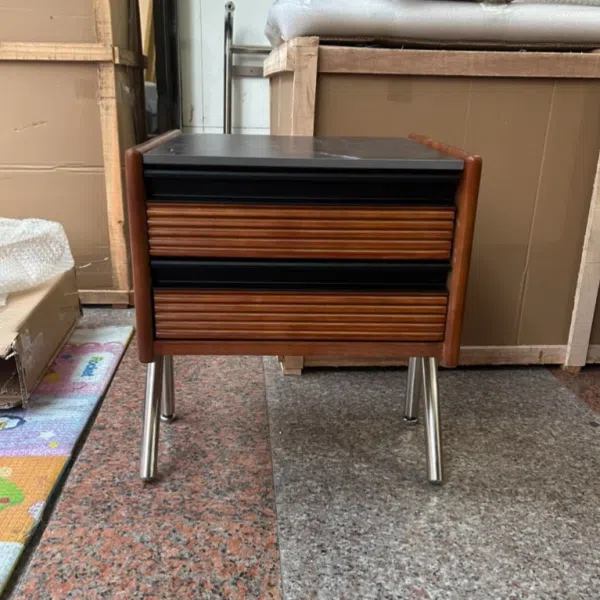 Contemporary Nordic Rock Slab, Pine, Boxwood & Stainless Steel Square Nightstand With 2-Drawers For Bedroom & Living Room - Image 19