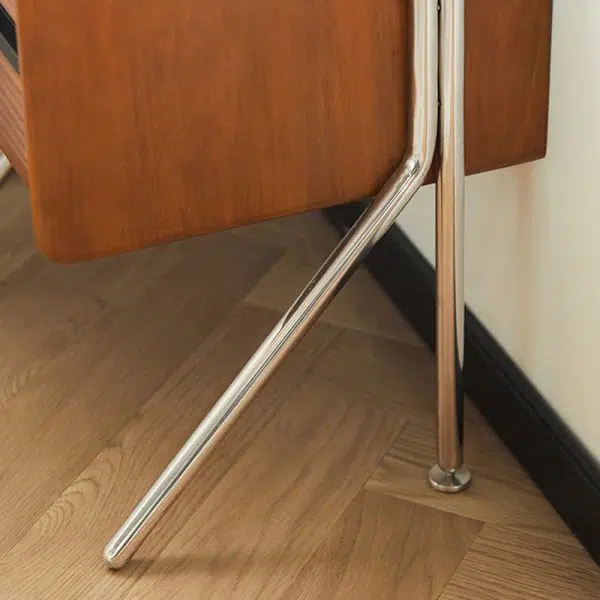 Contemporary Nordic Rock Slab, Pine, Boxwood & Stainless Steel Square Nightstand With 2-Drawers For Bedroom & Living Room - Image 5