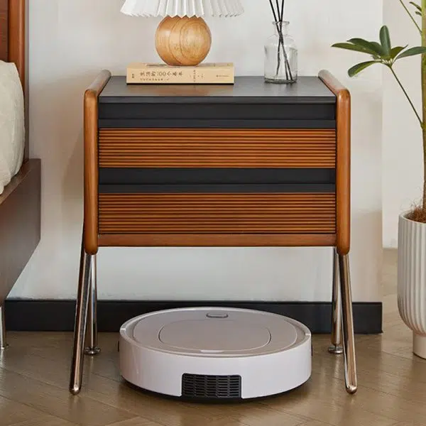 Contemporary Nordic Rock Slab, Pine, Boxwood & Stainless Steel Square Nightstand With 2-Drawers For Bedroom & Living Room - Image 13