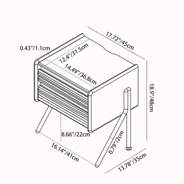 Contemporary Nordic Rock Slab, Pine, Boxwood & Stainless Steel Square Nightstand With 2-Drawers For Bedroom & Living Room - Image 4