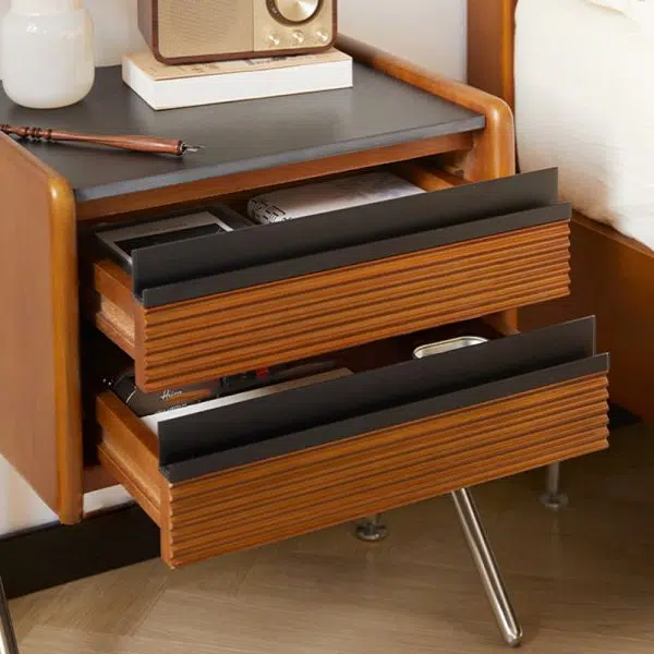 Contemporary Nordic Rock Slab, Pine, Boxwood & Stainless Steel Square Nightstand With 2-Drawers For Bedroom & Living Room - Image 10