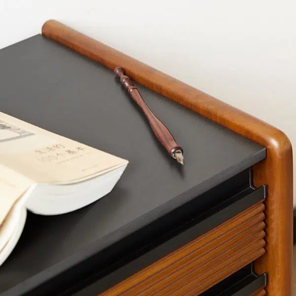 Contemporary Nordic Rock Slab, Pine, Boxwood & Stainless Steel Square Nightstand With 2-Drawers For Bedroom & Living Room - Image 6