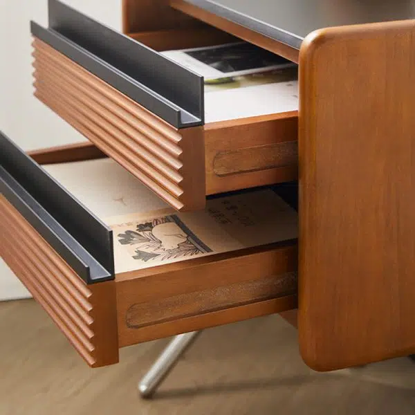 Contemporary Nordic Rock Slab, Pine, Boxwood & Stainless Steel Square Nightstand With 2-Drawers For Bedroom & Living Room - Image 8