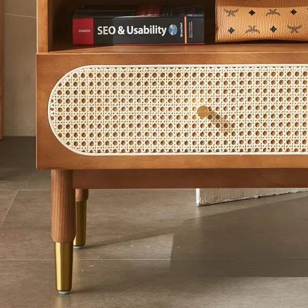 Contemporary Nordic Wood & Rattan Square Nightstand With 1-Drawer For Bedroom & Living Room - Image 5