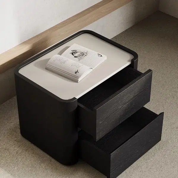 Contemporary Nordic Wood Rectangular Nightstand With 2-Drawer For Bedroom & Living Room - Image 9