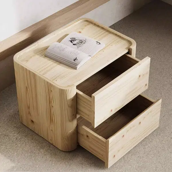 Contemporary Nordic Wood Rectangular Nightstand With 2-Drawer For Bedroom & Living Room - Image 6