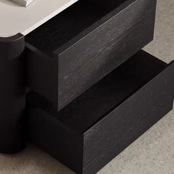 Contemporary Nordic Wood Rectangular Nightstand With 2-Drawer For Bedroom & Living Room - Image 8