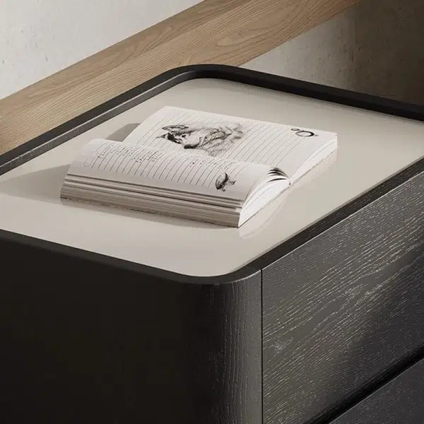 Contemporary Nordic Wood Rectangular Nightstand With 2-Drawer For Bedroom & Living Room - Image 7